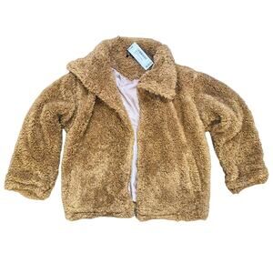 NWT Small Tan Faux Fur Vegan Teddy Jacket Coat Shacket‎ Shaggy Waterfall Brown